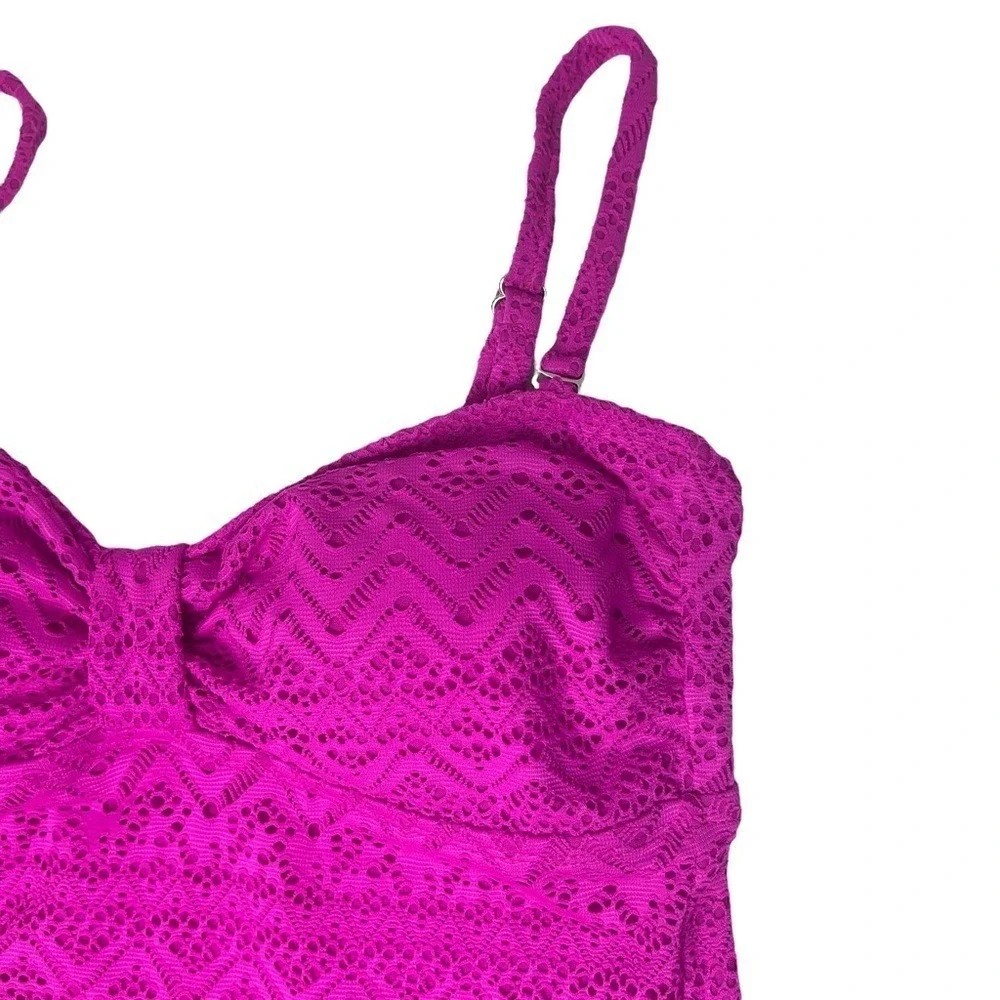 Hot Pink Crochet Tankini Swim Top Adjustable Straps Women Size Medium‎